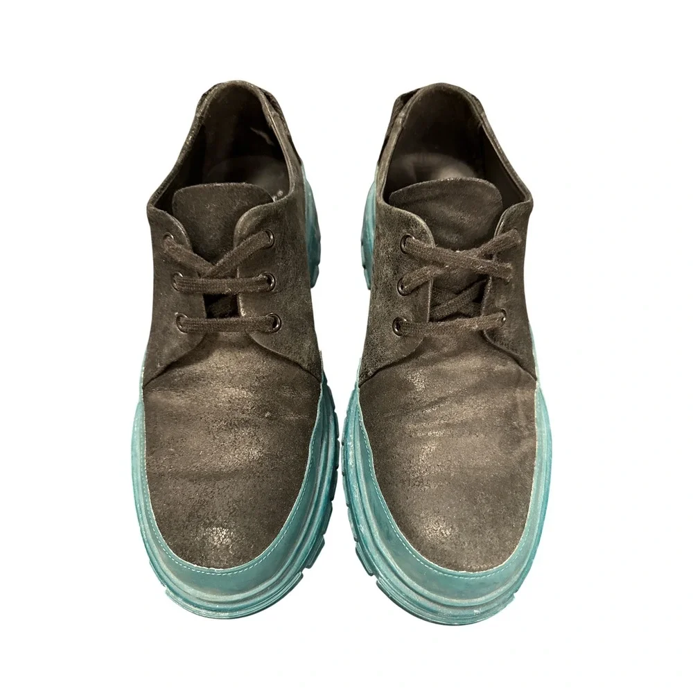 John Fluevog Derby Shoes Mens 9 Charcoal Teal Chunky Lug Sole Portugal zaterdog‎